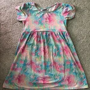 Girls' Pastel Palm Print Short Sleeve Dress